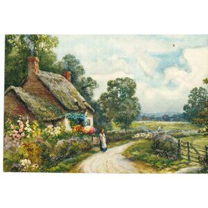 Vintage Calendar Print Walking by the Cottage 6x8